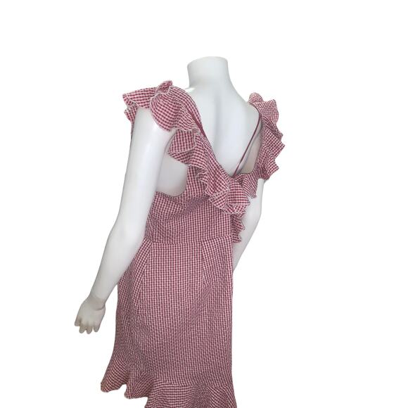 WAYF Dorian Pink Checkered Ruffled Asymmetrical Hem Gingham Mini Dress XXL - Picture 4 of 7